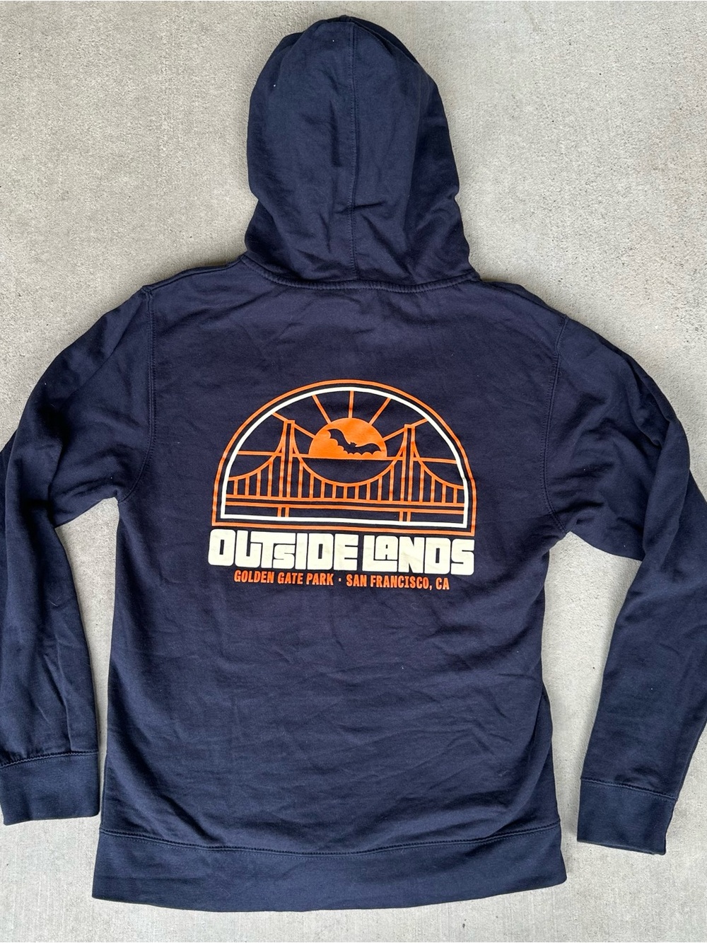 Outside Lands OSL Navy Black Zip-Up Hoodie with Orange Graphic Bat